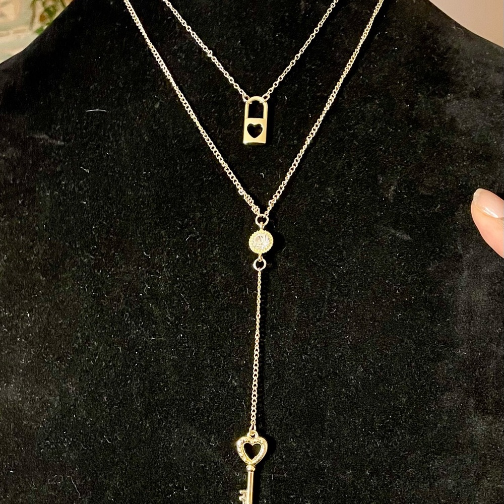 Mary Kay “You Hold The Key” Gold Tone Heart, Lock, and Key Layered Necklace